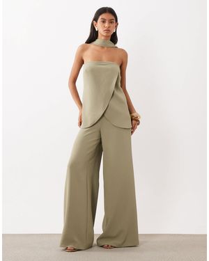 ASOS Tailored High Waist Corset Detail Palazzo Pants Co-Ord - Natural