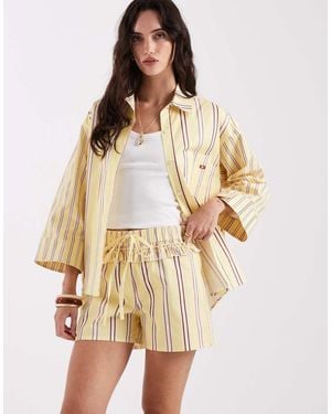 laagam Pantalones Cortos Amarillo Pastel A Rayas Estilo Bóxer De Popelina Caois De (Parte De Un Conjunto) - Neutro