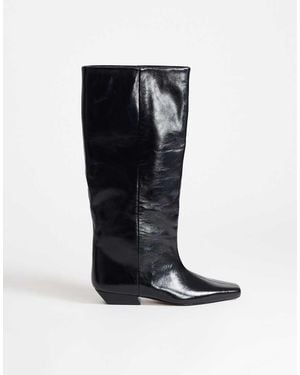 TOPSHOP Botín Western De Piel Auténtica Con Cierre Elástico En - Negro