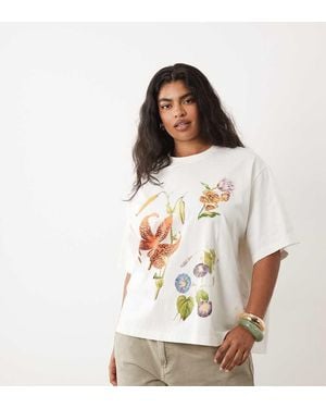 ASOS Asos Design Curve Oversized T-shirt With Vintage Flower Graphic - White