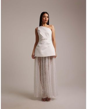 Six Stories Bridal One Shoulder Satin And Lace Mix Maxi Dress - Brown