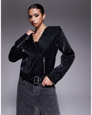 I.AM.GIA Andromeda Leather Look Oversized Hood Detail Moto Jacket - Blue