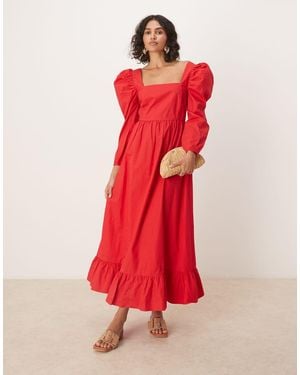 Collective The Label Square Neck Peplum Midi Dress - Red