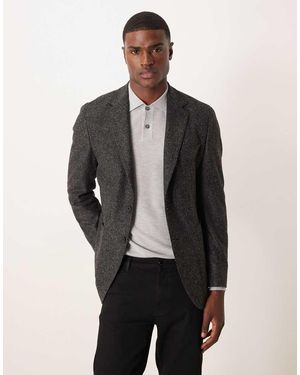 Mango Wool Blend Tweed Blazer - Grey