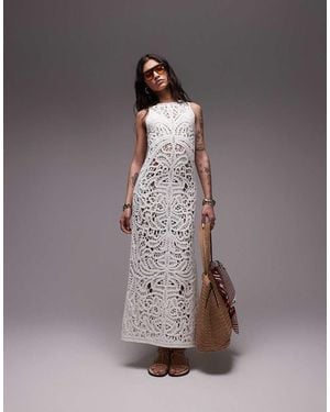 TOPSHOP Knitted Premium Crochet Maxi Dress - Brown