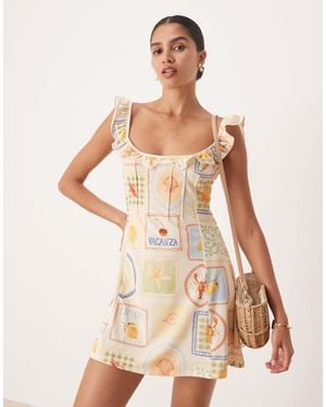 ASOS Frill Front And Straps Mini Dress - Natural