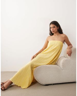 ASOS Plisse Bandeau Trapeze Midi Dress - Natural