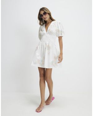 River Island Cotton Cornelli Floral Mini Dress - White