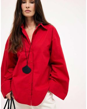 NA-KD Wide Sleeve Cotton Shirt - Red