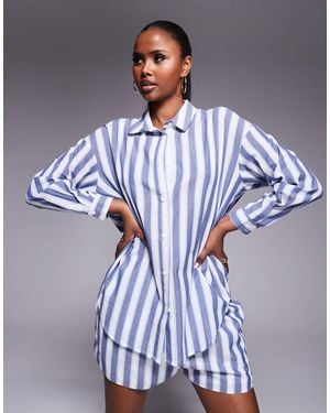 Kaiia – oversize-hemdbluse aus baumwolle mit maritimem streifenmuster - Blau