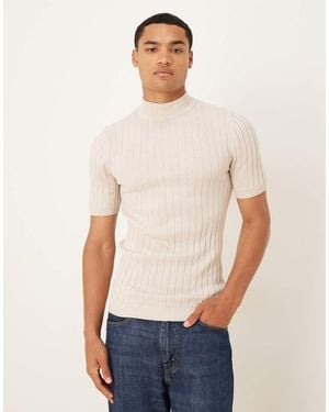 ASOS Muscle Fit Geribbeld Gebreid T-Shirt Met Col - Wit