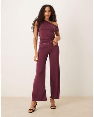 Motel Danika Studded Waistband Slouchy Pants - Red