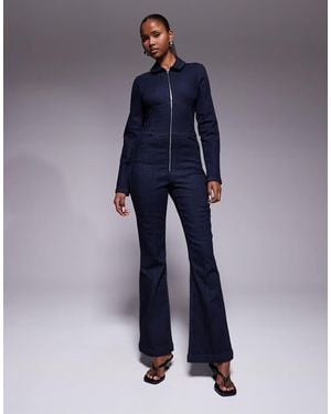 ASOS Stretch Denim Jumpsuit With Corset Waist - Blue