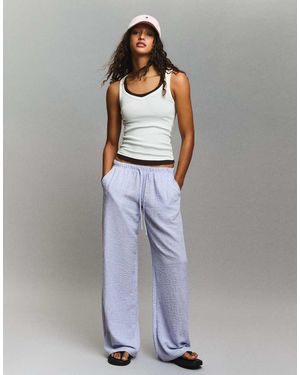 Bershka Petite Linen Rich Trousers With An Elasticated Waistband - Blue