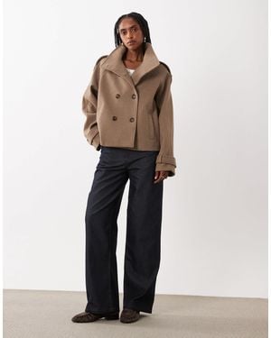 Threadbare Funnel Neck Faux Wool Short Jacket - Black