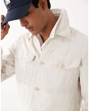 Mango Button Up Striped Overshirt - Natural