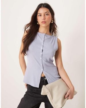 Abercrombie & Fitch Top Taglio Lungo A Coste Con Scollo A Barchetta E Chiusura Con Bottoni - Grigio