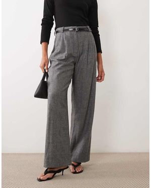Abercrombie & Fitch Curve Love Sloane Wool Blend Pleated Wide Leg Trousers - Black