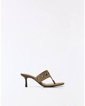 Bershka Studded Kitten Heel Sandals - White