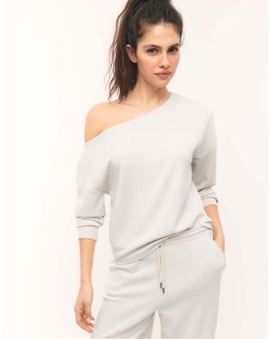 Stradivarius Soft-touch Exposed Shoulder Sweatshirt - White