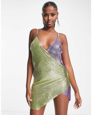 SIMMI Simmi Embellished Chainmail Strappy Contrast Wrap Over Mini Dress - White
