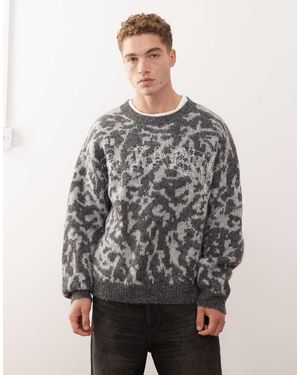 Ed Hardy Intarsia Leopard Knitted Crew Jumper - Grey