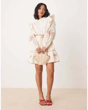 Never Fully Dressed Petite Embroidered Mini Dress - Natural
