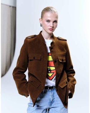 Mango Chaqueta De Sastre Sin Solapas De - Marrón