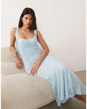 ASOS Lace Mix Balconette Pencil Dress With Godet Details - Blue