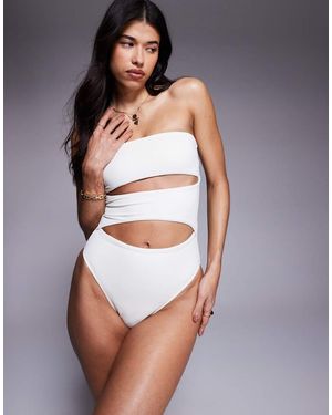 ASOS Panelled Bandeau Swimsuit With Cut Outs - Blue