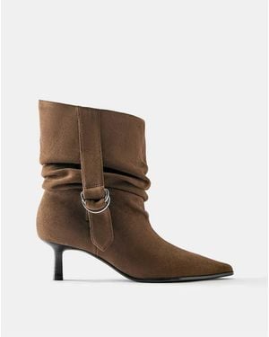 Pull&Bear Ruched-ankle High-heel Boots - Brown