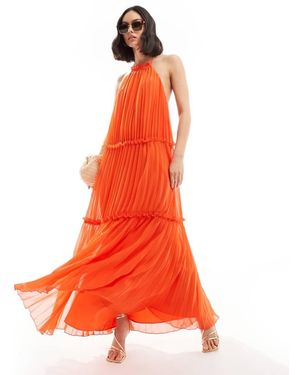 ASOS Halter Neck Pleat Frill Maxi Dress - Orange