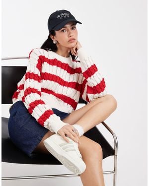 Tommy Hilfiger Loose Fit Cable Knit Sweater - Red