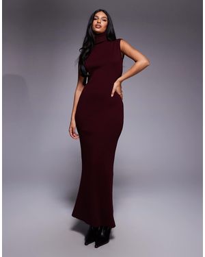 Kaiia Exclusive Ribbed Knit High Neck Sleeveless Maxi Dress - Purple