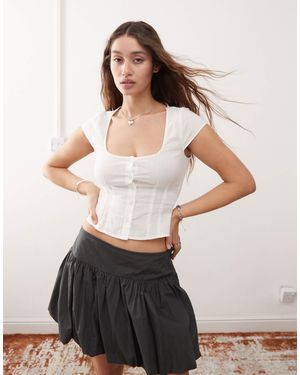 Monki – kurzärmlige baumwollbluse - Weiß