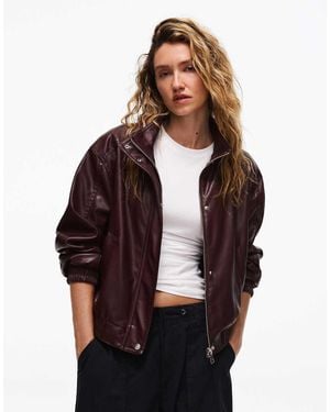 Bershka Leather Effect Jacket - Brown