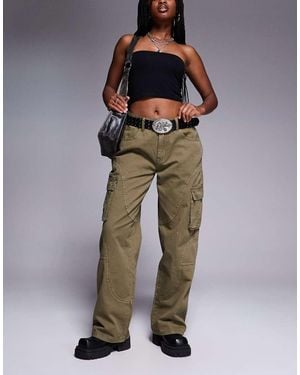 Princess Polly Jeans Cargo Larghi Kaki Con Cuciture - Verde