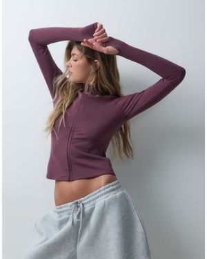 4505 Top De Manga Larga Con Cremallera Y Tacto Suave En-Morado