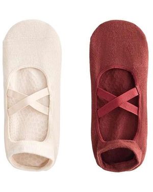 Oysho 2 Pairs Of Cotton Blend Yoga And Pilates Socks With Crossover Straps - Red