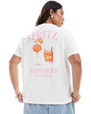 Pieces Plus Pieces Curve Oversized T-shirt With Spritz Cocktail Graphic - White
