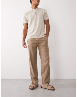 Threadbare Pull On Linen Look Straight Fit Trousers - Natural
