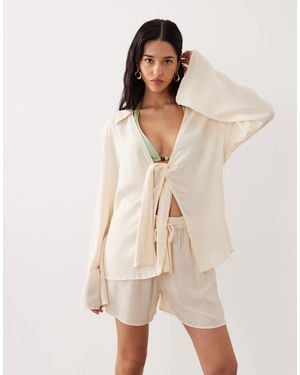 Free Society Knot Front Beach Shirt - Natural