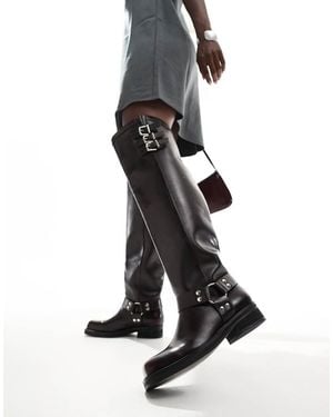 Public Desire Sagitarrius Flat Over The Knee Harness Boots - Black
