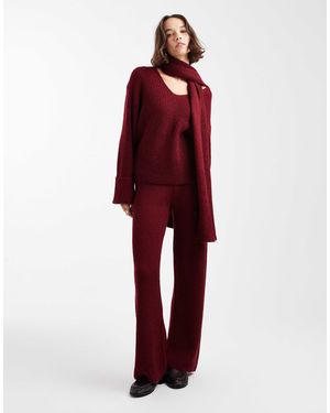 4th & Reckless Ribbed Knitted Wide Leg Trousers Co-ord - Red