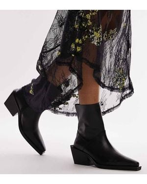 TOPSHOP Wide Fit Maddy Leather Western Boots - Black