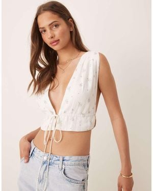 esmé studios Esmee Exclusive Tie Front Beach Crop Top - Natural