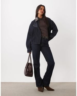 Mango Maya Straight Jean Co-Ord With Contrast Faux Leather Waistband - Blue