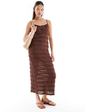 Miss Selfridge Midi Jurk Met Kant En Ruches - Bruin
