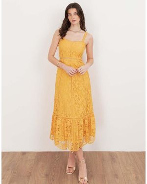 Maya Lace Cami Midi Dress - Yellow