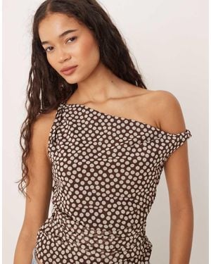 Abercrombie & Fitch Asymmetric Ruched Mesh Top - Brown